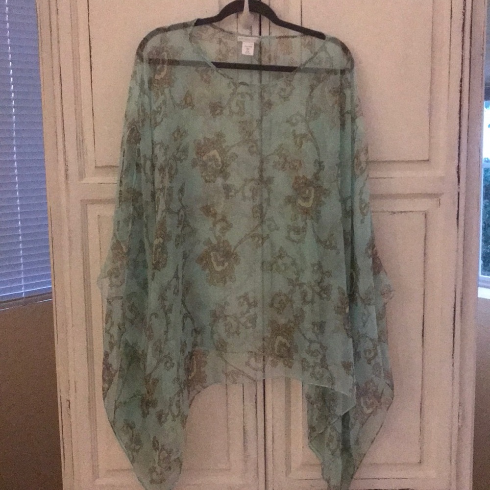 Sheer Poncho Top With Sleeves & Cold Shoulder